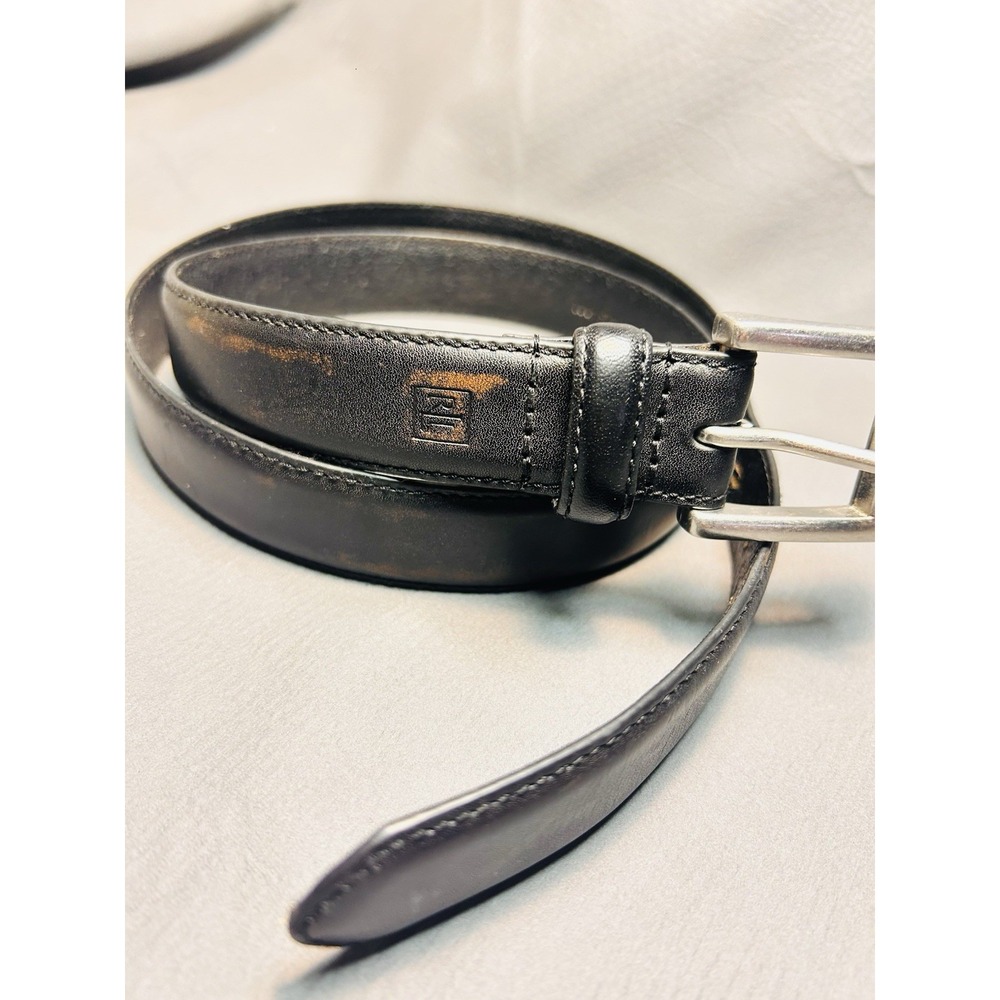 Lauren Ralph Lauren Black Geniune Leather Brass  Metal Buckle Dress Belt Scuffs